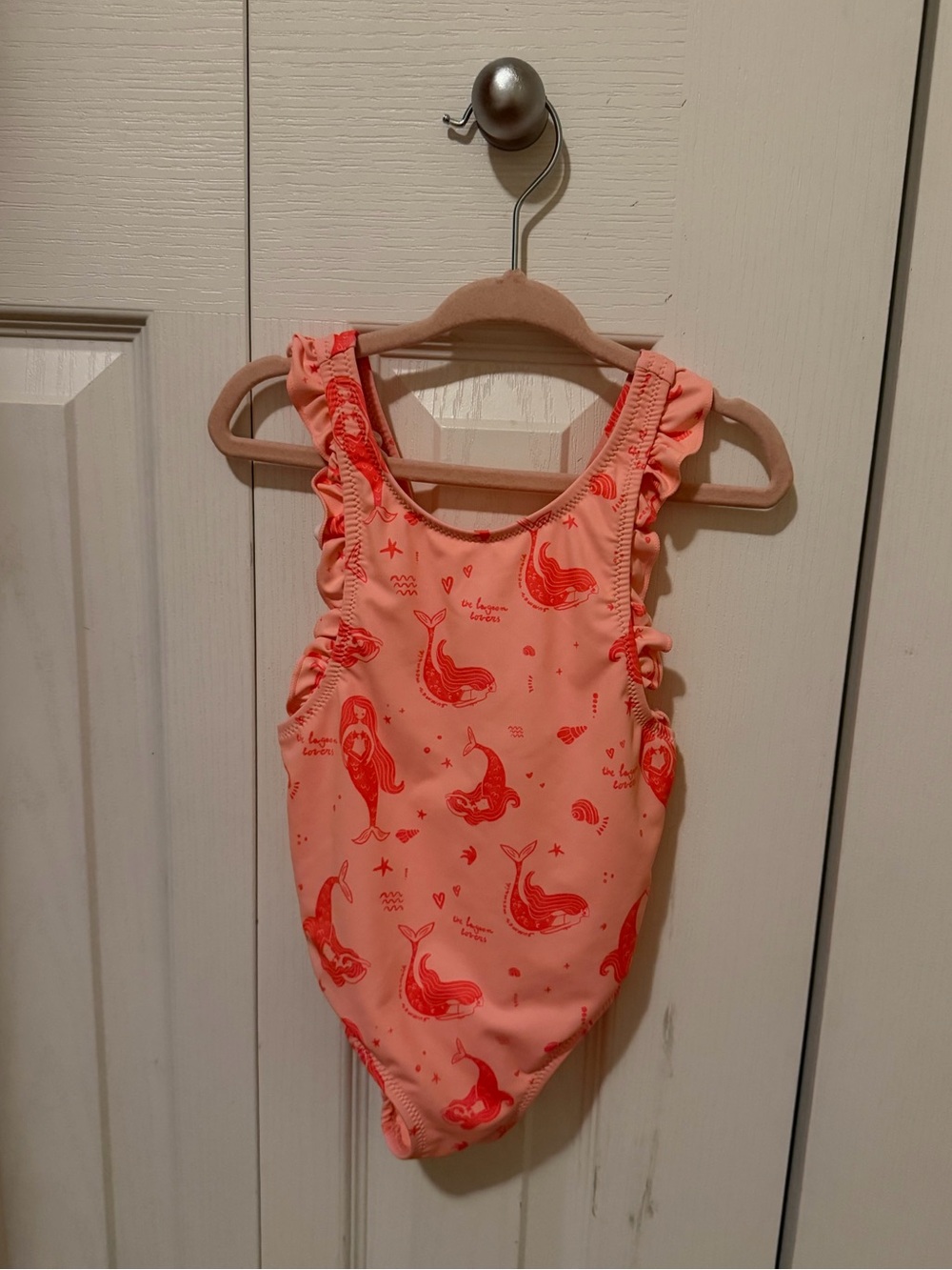 Zara Coral One-Piece Swimsuit with Red Mermaid Print